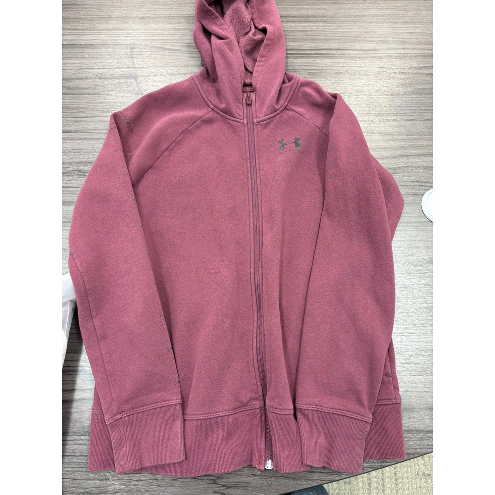 Under Armour Hoodie Womens XS Full Zip‎ Pink Loose Fit Fleece Sweatshirt